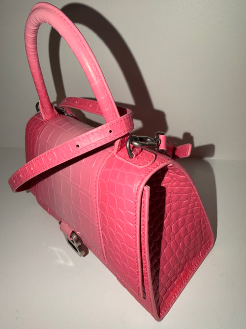Balenciaga Hourglass XS Croc-Embossed Top Handle Bag – Pink